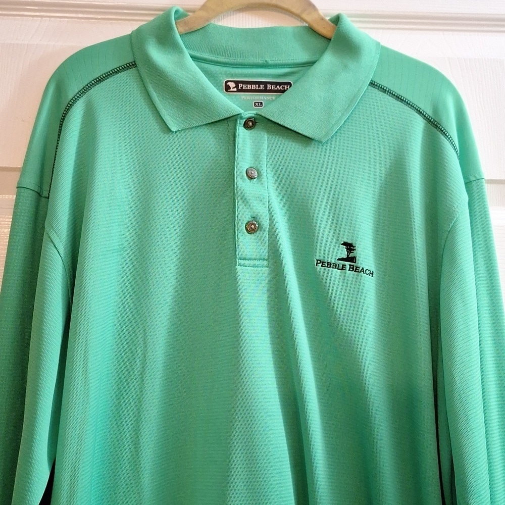 Pebble Beach performance Golf Shirt  collared  long sleeved green and blue Xlg.